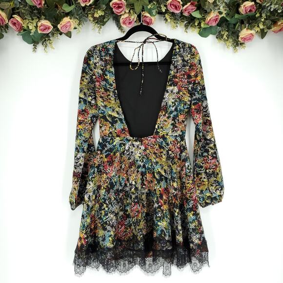 Love Sadie Abstract Houndstooth Print Long Sleeve Fit and Flare Dress Small NWT - Picture 2 of 13